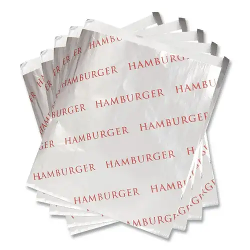 Bagcraft 300527 6 in. x 6.5 in. Foil Single-Serve Bags - Silver, Hamburger Design (1000/Carton)