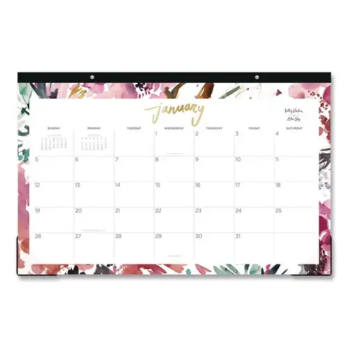 Blue Sky 17 in. x 11 in. 12-Month (Jan to Dec): 2026 Kelly Ventura Magenta Bloom Desk Pad Calendar - Floral Artwork, White/Multicolor Sheets