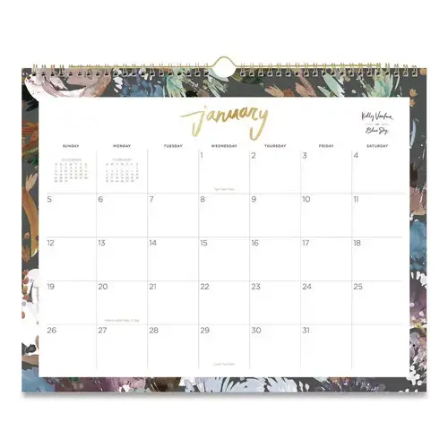 Blue Sky 15 in. x 12 in. 12-Month (Jan to Dec): 2026 Midnight Garden Monthly Wall Calendar - Floral Artwork, White/Multicolor Sheets