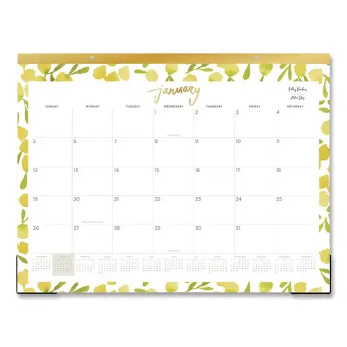 Blue Sky 22 in. x 17 in. 12-Month (Jan to Dec): 2026 Mimosa Monthly Desk Pad Calendar - Lemon Artwork, White/Yellow/Green Sheets