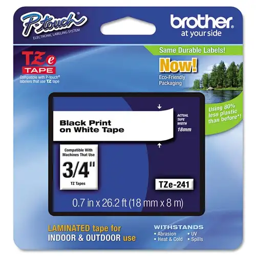 Brother P-Touch 0.7 in. x 26.2 ft. TZE Standard Adhesive Laminated Labeling Tape - Black on White