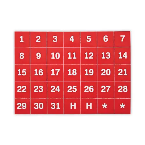 MasterVision 1 in. x 1 in. Calendar Dates Interchangeable Magnetic Board Accessories - Red/White (35/Pack)