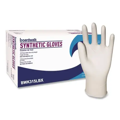 Boardwalk 4 mil 9.5 in. Long Powder-Free Synthetic Vinyl Gloves - Large, Beige (100/Box)