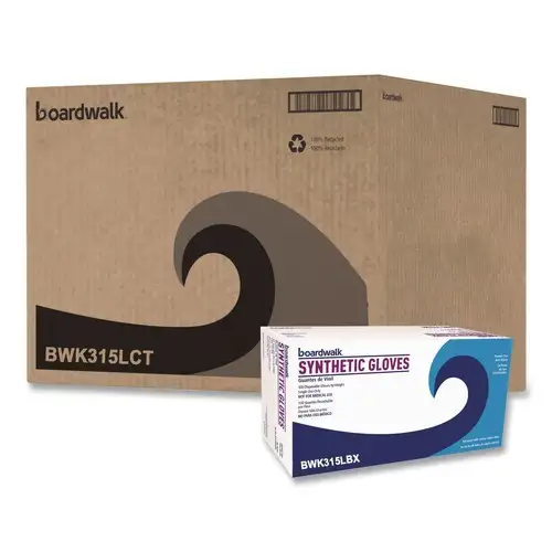 Boardwalk 4 mil 9.5 in. Long Powder-Free Synthetic Vinyl Gloves - Large, Cream (100/Box, 10 Boxes/Carton)