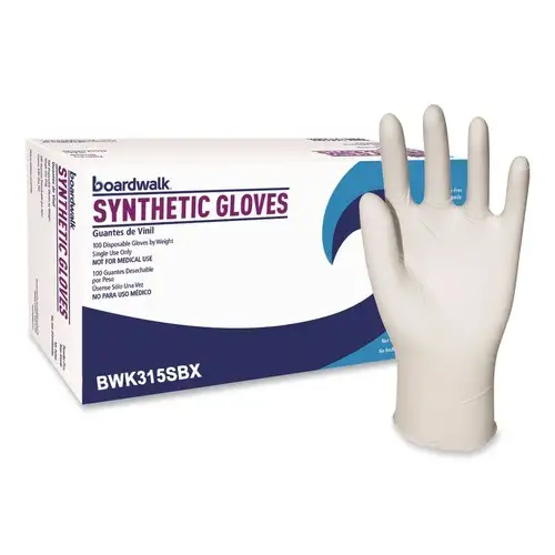 Boardwalk 4 mil 9.5 in. Long Powder-Free Synthetic Vinyl Gloves - Small, Beige (100/Box)
