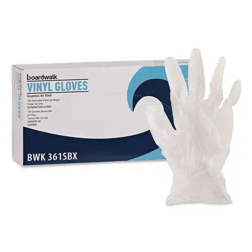 Boardwalk 3.6 mil Thick Powder-Free Exam Vinyl Gloves - Large, Clear (100/Box)