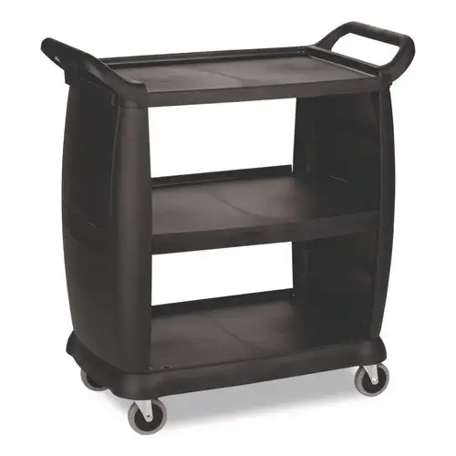 Boardwalk CC2036BW03 18 in. x 36.25 in. x 38 in. 300 lbs. Capacity 3 Shelves Plastic Bussing Cart - Black