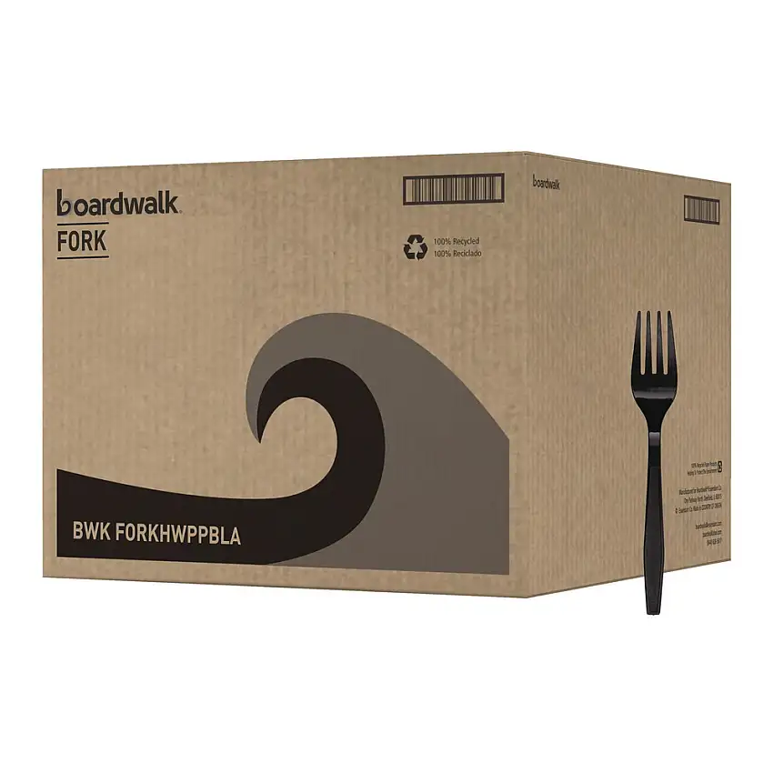 Boardwalk Heavyweight Polypropylene Plastic Fork Cutlery - Black (1000/Carton) - BWKFORKHWPPBLA