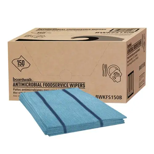 Boardwalk 1-Ply 12 in. x 21 in. Antimicrobial Foodservice Wipers - Blue (150/Carton)