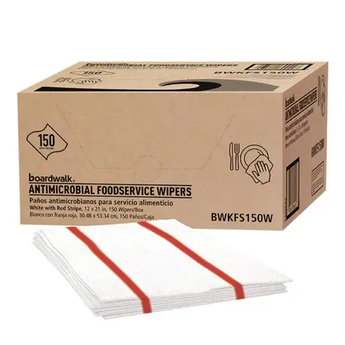 Boardwalk 1-Ply 12 in. x 21 in. Antimicrobial Foodservice Wipers - Red/White (150/Carton)