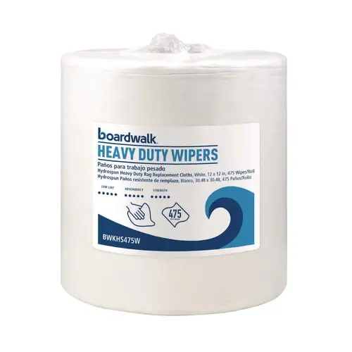 Boardwalk 12 in. x 12 in. Heavy Duty Hydrospun Wipers - White (475/Roll)