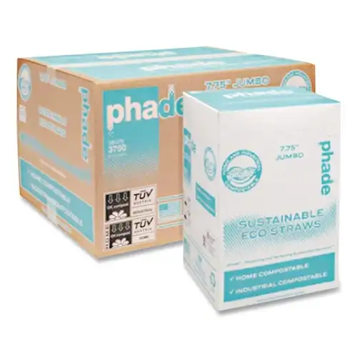 phade 511167 7.75 in. PHA Wrapped Marine Biodegradable Straws - Ocean Blue (375/Box, 10 Boxes/Carton)
