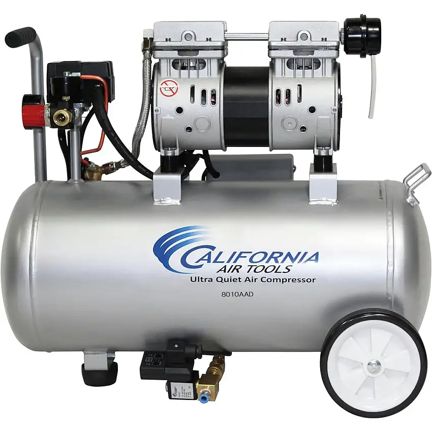 California Air Tools 1 HP 8 Gallon Aluminum Tank Oil-Free Ultra-Quiet Air Compressor with Automatic Drain Valve - CAT-8010AAD