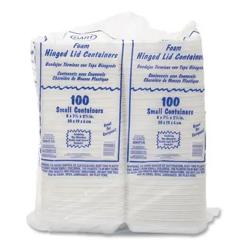 Dart 7.5 in. x 8 in. x 2.2 in. Foam Hinged Lid Containers - White (200/Carton)