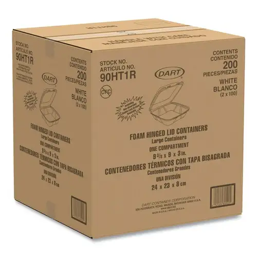 Dart 9 in. x 9 in. x 3 in. Foam Hinged Lid Containers - White (200/Carton)