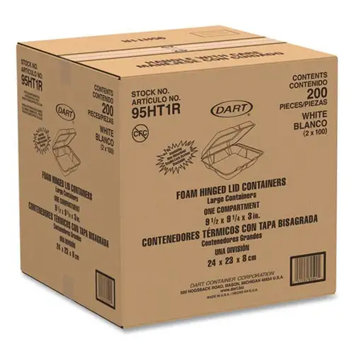 Dart 9.25 in. x 9.5 in. x 3 in. Foam Hinged Lid Containers (200/Carton)