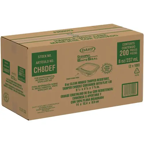 Dart CH8DEF ClearPac SafeSeal 8 oz. Flat Lid Plastic Tamper-Resistant/Evident Containers - Clear (200/Carton)