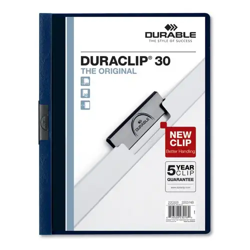 Durable DuraClip 30 Sheet Capacity Letter Size Vinyl Report Cover - Navy/Clear (25/Box)