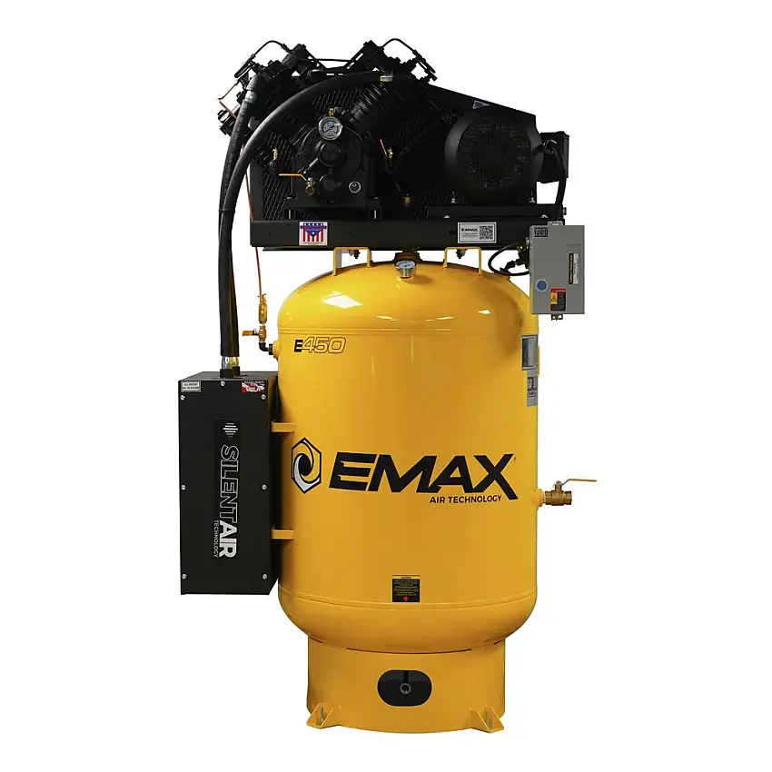 EMAX 10 HP 120 Gallon 2-Stage Single Phase Industrial V4 Pressure Lubricated Pump Plus SILENT Air Compressor - ESP10V120V1