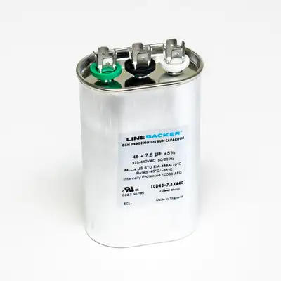 Supco Capacitor Oval Dual Run 45 + 7.5 uf 370/440 Volts for HVAC Motors Compressors LCD45+7.5X440 Linebacker