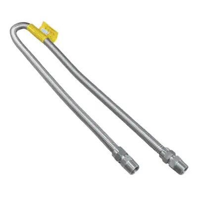 Range Oven Gas Flex Connector 5/8" OD Tube x 48" Long Fittings 3/4" MIP x 3/4" MIP
