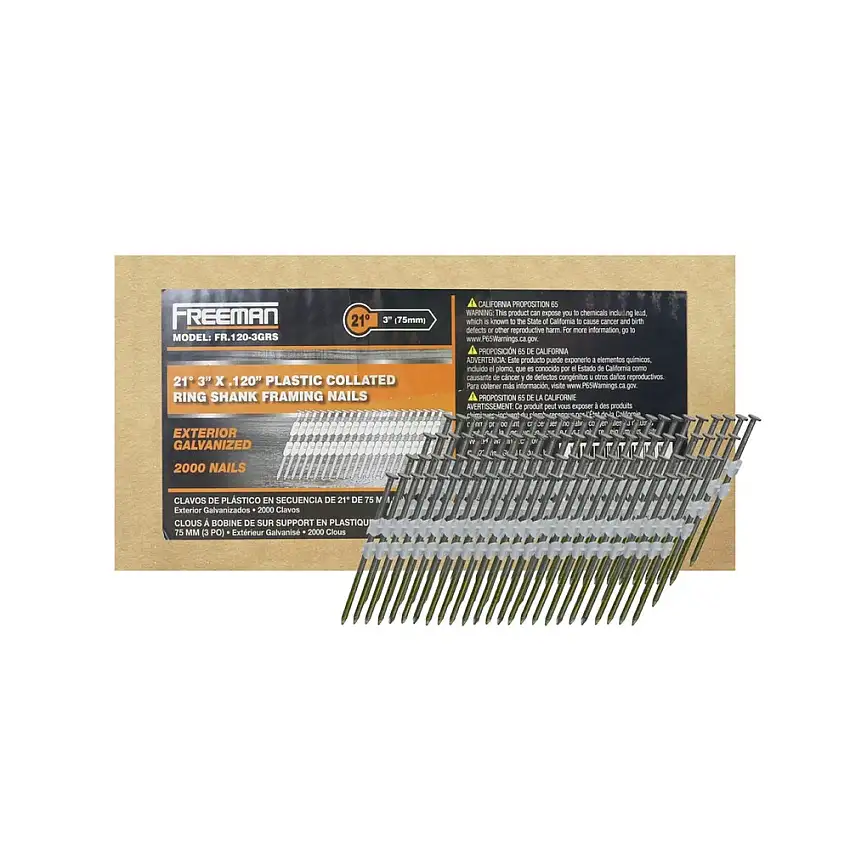 Freeman 3-1/4 in. Plastic Collated Electro Galvanized Ring Shank Framing Nails - FR.120-3GRS