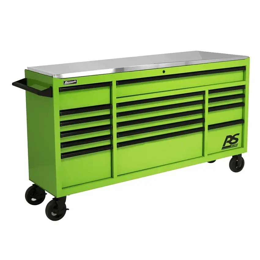 Homak RS Pro 72 in. 16 Drawer Bottom with Stainless Steel Top - Lime Green - LG04072164