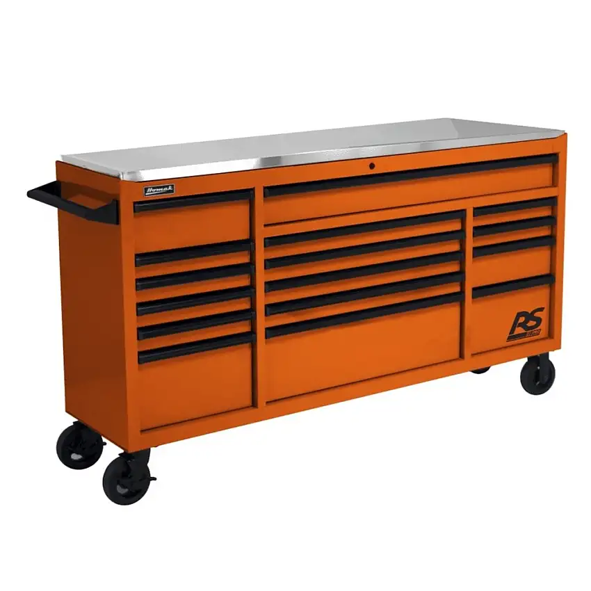 Homak RS Pro 72 in. 16 Drawer Bottom with Stainless Steel Top - Orange - OG04072164