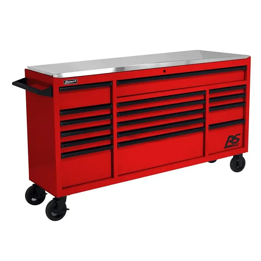 Homak RS Pro 72 in. 16 Drawer Bottom with Stainless Steel Top - Red - RD04072164