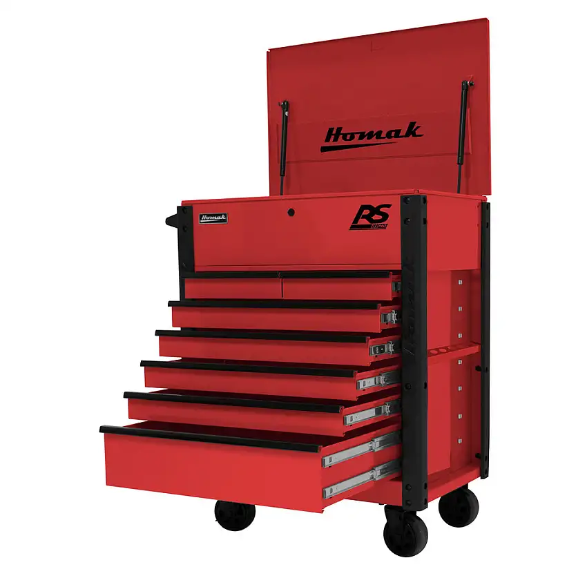 Homak 35 in. 7 Drawer Flip-Top Service Cart - Red - RD06035247