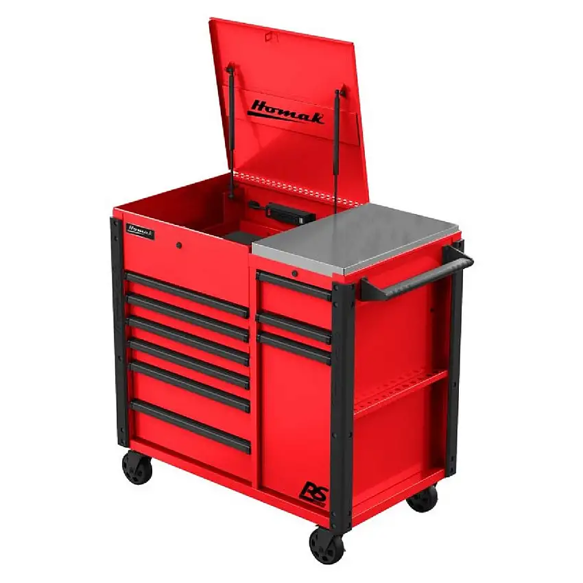 Homak RSPRO 44 in. 9-Drawer Power Service Cart - Red - RD06044090