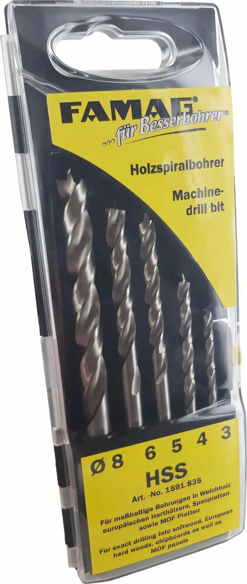 Classic wood twist drill HSS 5-piece