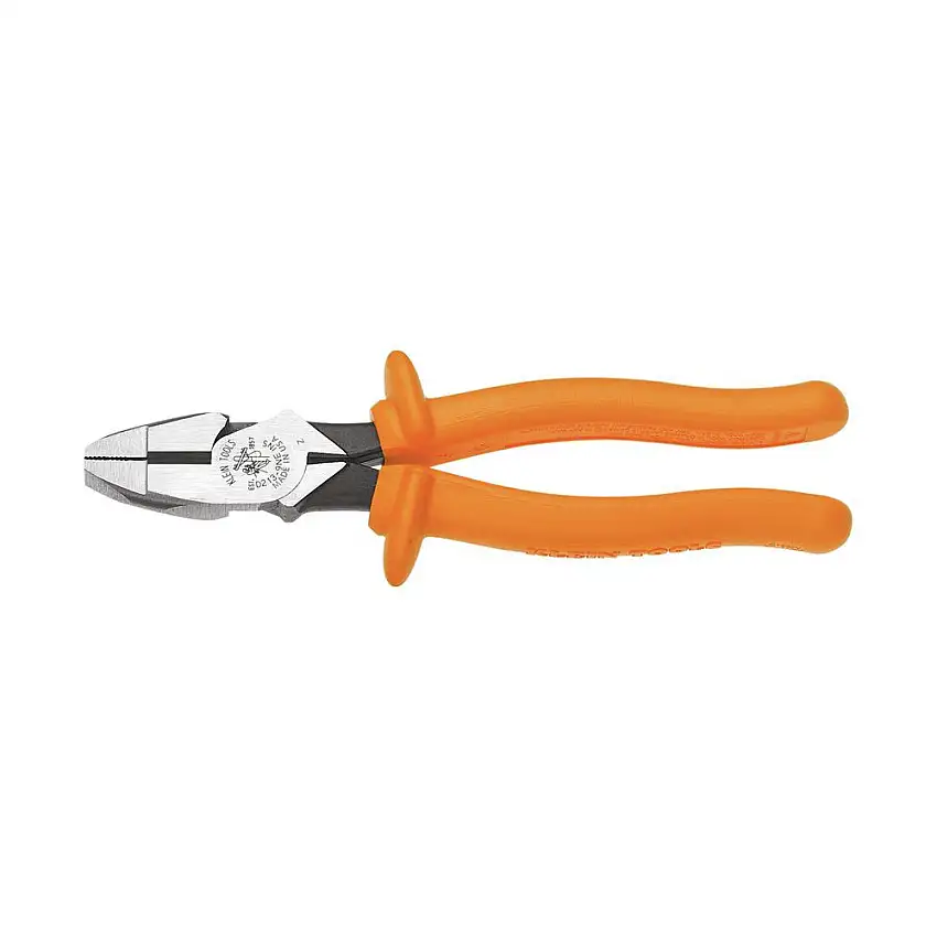 Klein Tools D213-9NE-INS 9 in. Insulated Side Cutting New England Nose Pliers with Knurled Jaws and Handle Tempering