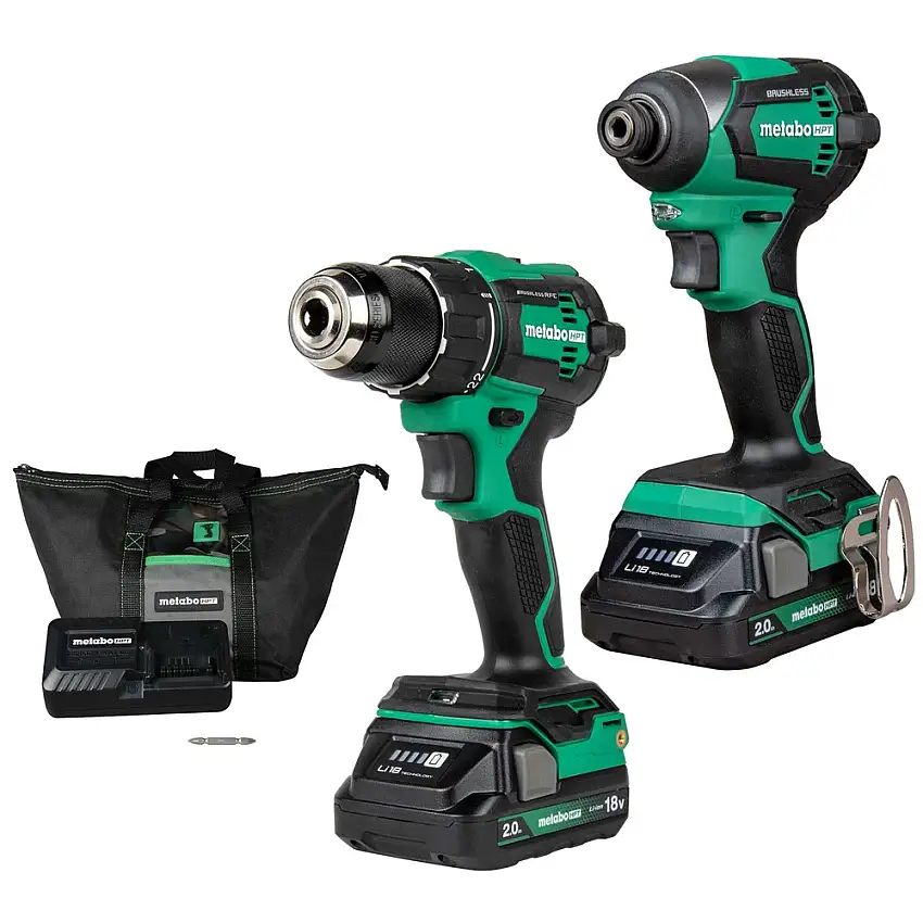 Metabo HPT 18V MultiVolt Brushless Lithium-Ion Cordless Driver Drill and Impact Driver Combo Kit with 2 Batteries (2 Ah) - KC18DEXQBM