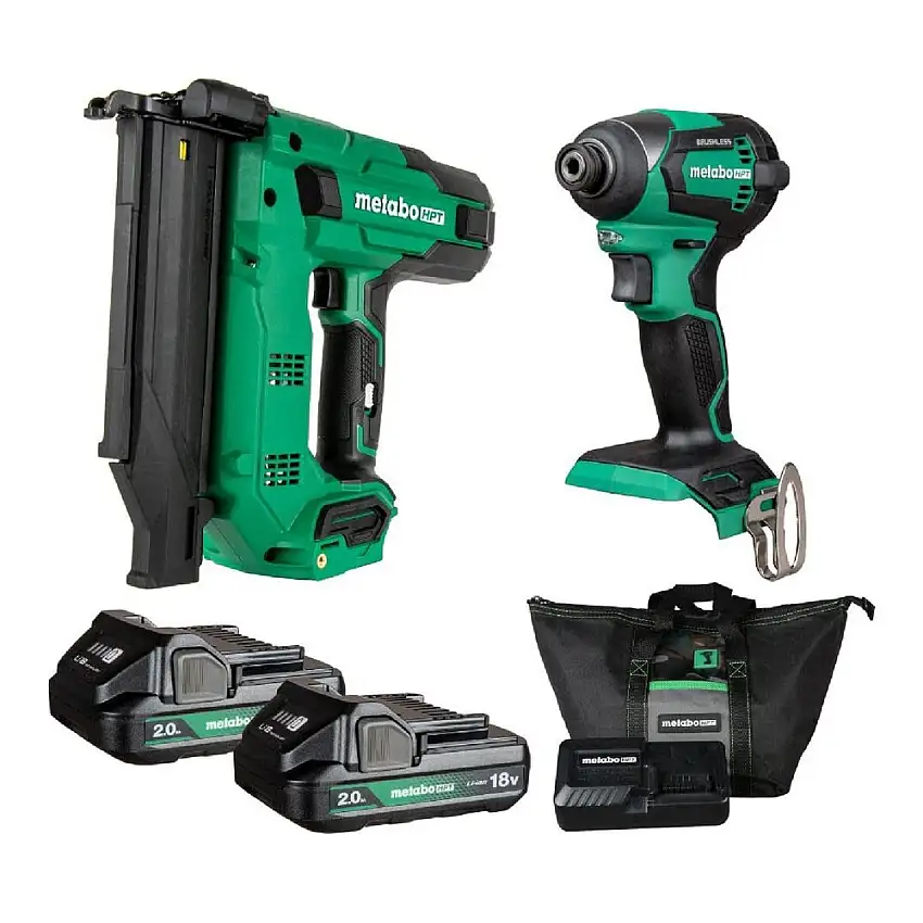 Metabo HPT 18V MultiVolt Lithium-Ion Brad Nailer and Impact Driver Combo Kit with 2 Batteries (2 Ah) - KC18DEXQDM