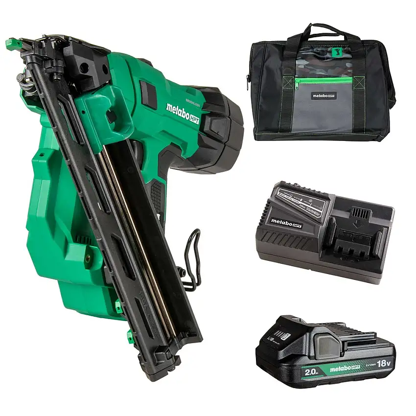 Metabo HPT 18V MultiVolt Brushless Lithium-Ion 15-Gauge Cordless Angled Finish Nailer (2 Ah) - NT1865DAAM