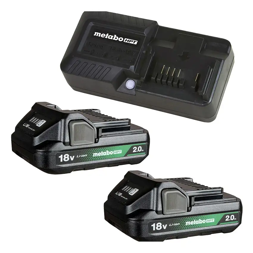 Metabo HPT (2-Pack) 18V 2 Ah Lithium-Ion Batteries and Charger Kit - UC18YKSLQBYM