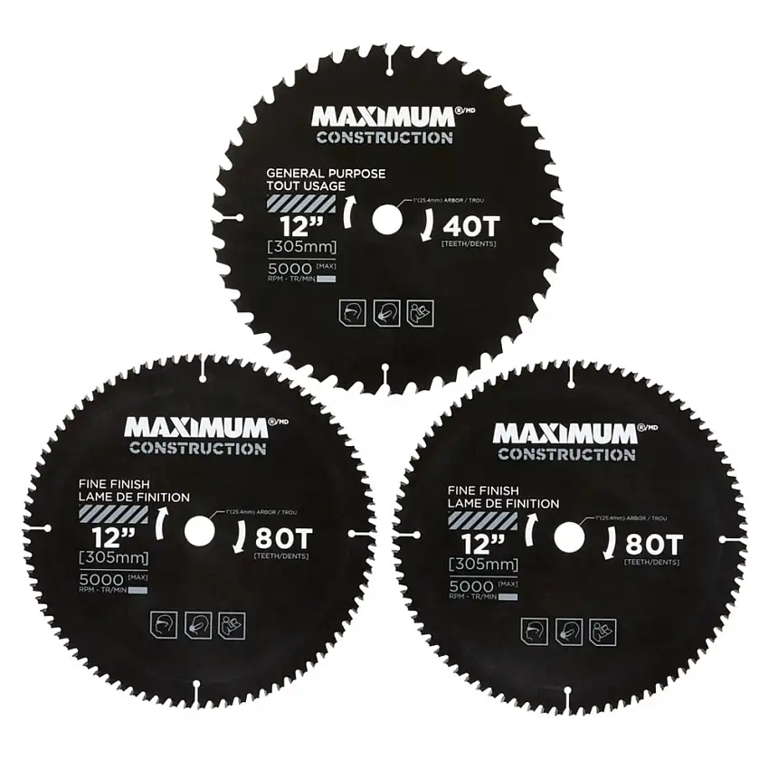Maximum (3-Piece) 12 in. 40/80T Carbide Tipped Circular Saw Blade Set for Wood - CTI0542576