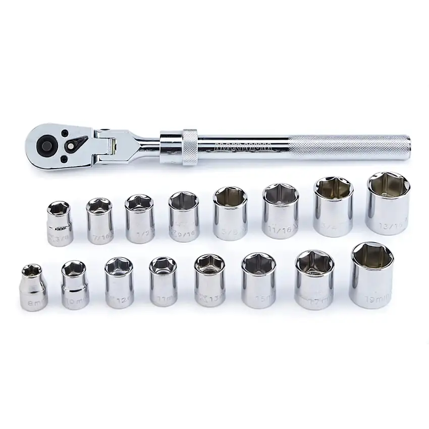 Maximum 17-Piece 3/8 in. Drive CRV Nickel-Chrome Plating Flexhead Extendable Ratchet Socket Set - CTI0582037