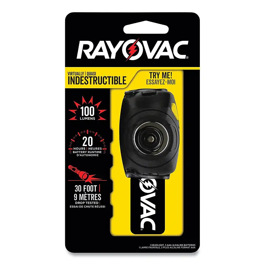 Rayovac 30 meters Projection 3 AAA Batteries Virtually Indestructible LED Headlight - Black - DIYHL3AAA-BTA