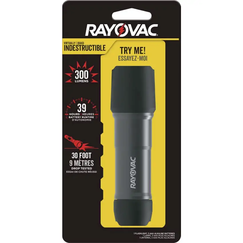 Rayovac 3 AAA Batteries Virtually Indestructible LED Flashlight - Black - ROVDIY3AAA1