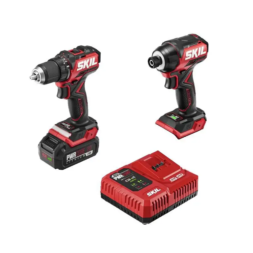 Skil 20V PWRCORE 20 Brushless Compact Lithium-Ion Cordless Drill Driver and Impact Driver Combo Kit (2 Ah) - CB8437B-10