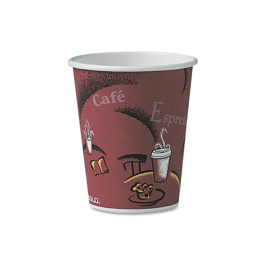 SOLO OF10BI-0041 10 oz. Paper Bistro Design Hot Drink Cups - Maroon (300/Carton)
