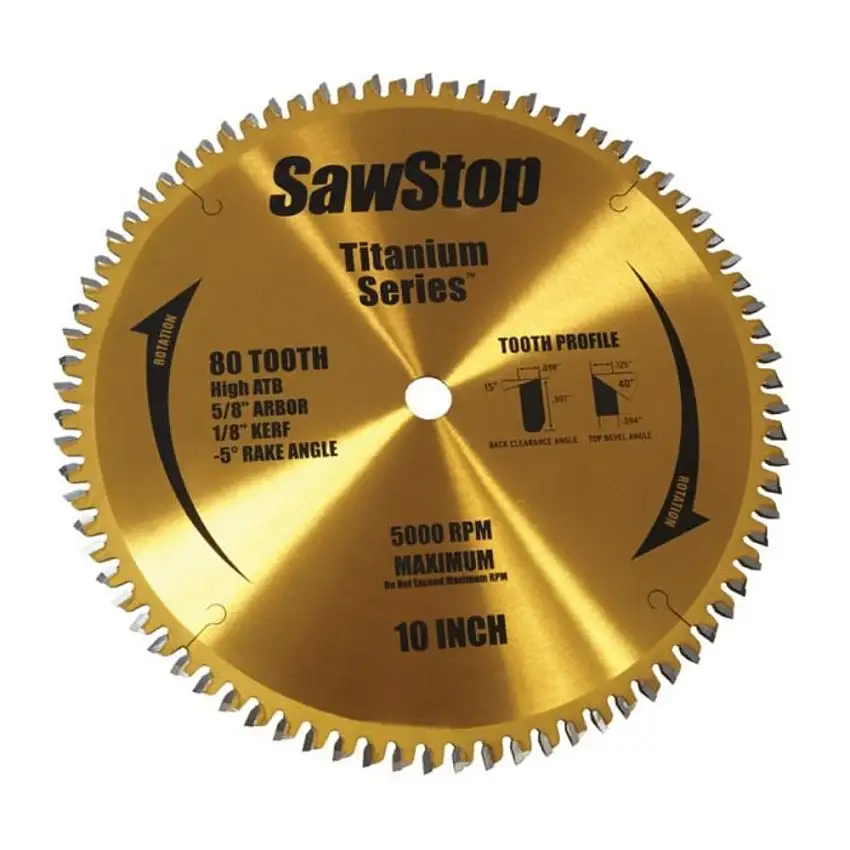 SawStop Titanium Series 10 in. 80 Tooth Premium Woodworking Blade - BTS-P-80HATB