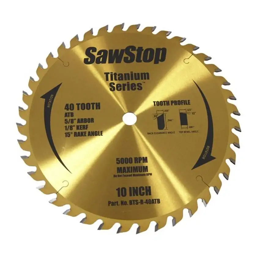SawStop Titanium Series 10 in. 40 Tooth Premium Woodworking Blade - BTS-R-40ATB