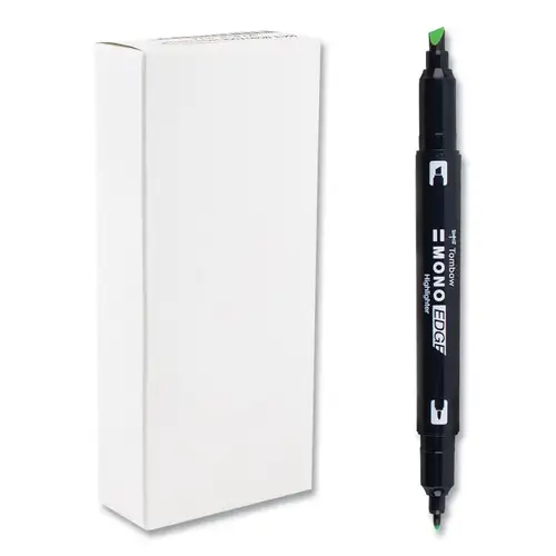 Tombow Mono Chisel/Bullet Tip Edge Highlighters - Yellow Green Barrel/Yellow Green Ink (10/Box)