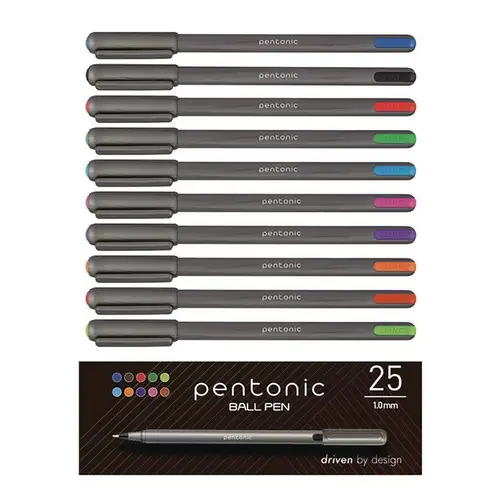 TOPS Medium 1 mm PENTONIC Stick Ballpoint Pen - Assorted Ink Colors/Charcoal Gray Barrel (25/Pack)