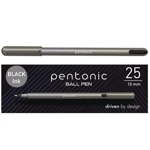 TOPS PENTONIC Medium 1 millimeter Stick Ballpoint Pen - Black Ink/Charcoal Gray Barrel (25/Pack)