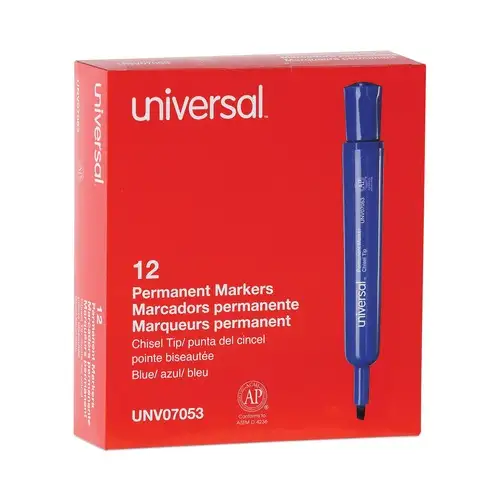 Universal 1-Dozen Broad Chisel Tip Permanent Marker - Blue