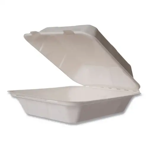 Vegware 7.9 in. x 7.9 in. x 2.9 in. Nourish Molded Fiber Compostable Sugarcane Takeout Containers - White (200/Carton)